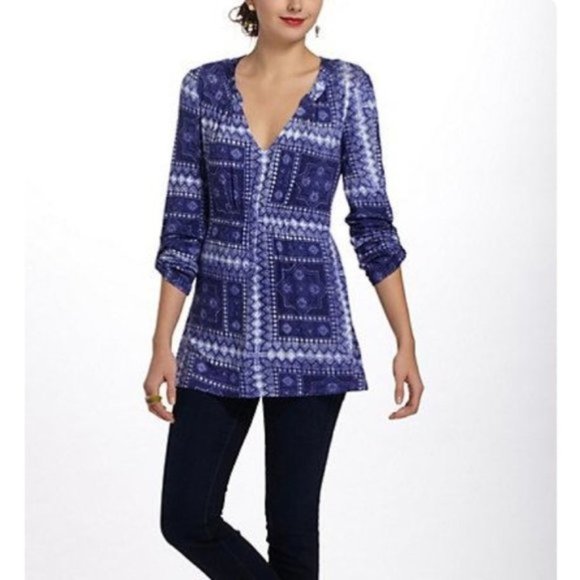 Anthropologie One September Delft Stamped Tunic size small - Picture 7 of 8